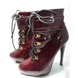 Dazzle Burgundy Lace-Up Stiletto Heel Shoes Size 7.5